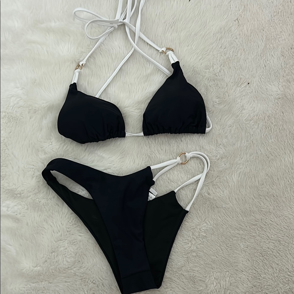 Princess Polly Black and White Bikini Set Asymmetrical Design